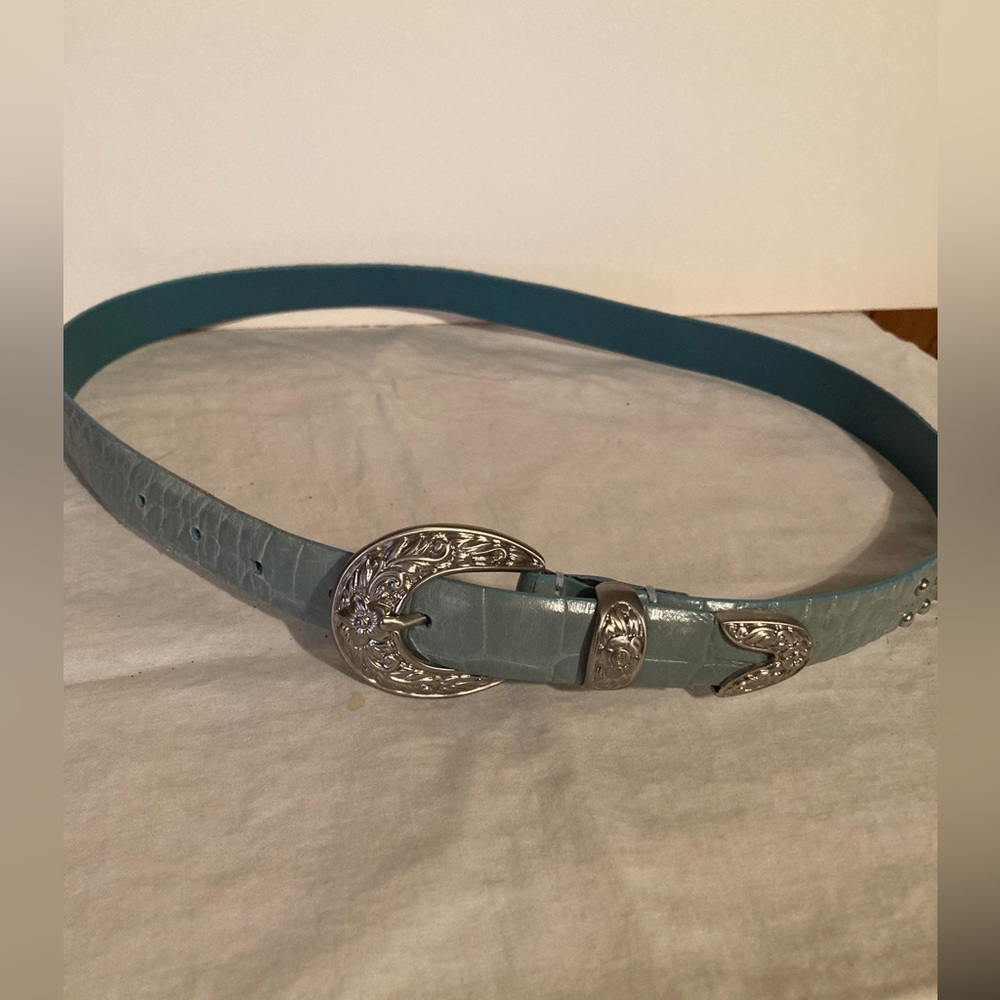 Izod Pale Blue Skinny Western Belt with Silver Buckle
